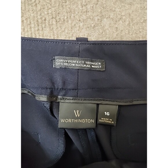 Worthington Curvy Fit Perfect Trouser Dress Pants Womens 16 Navy Blue Career NEW - Picture 9 of 11
